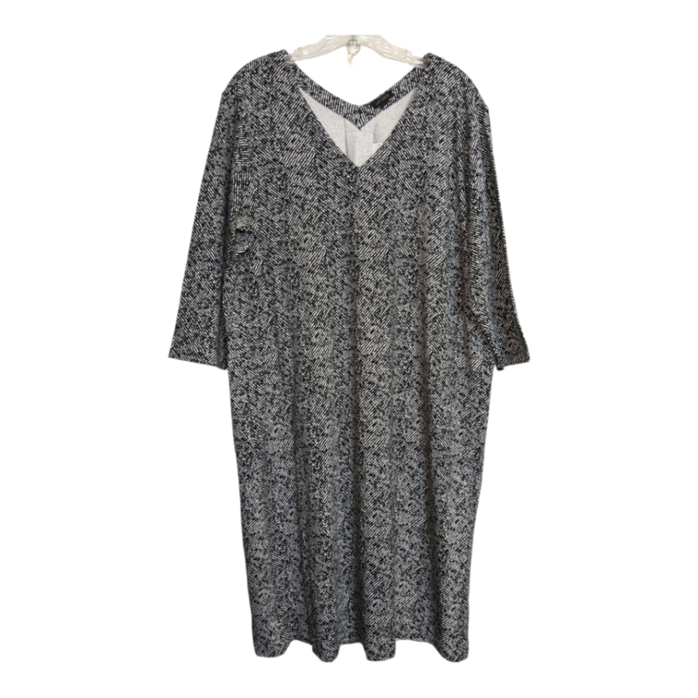 J Jill wearever collection double v neck back dress XL black white